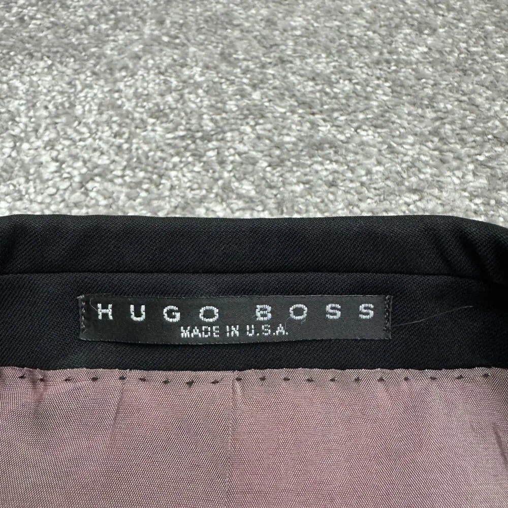 Hugo Boss Two Button Suit Jacket Men 44L Black 100% Virgin Wool Notch Lapel USA